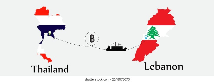 Business concept of both country. Ship transport from Thailand go to Lebanon. And flags symbol on maps. EPS.file.Cargo ship.