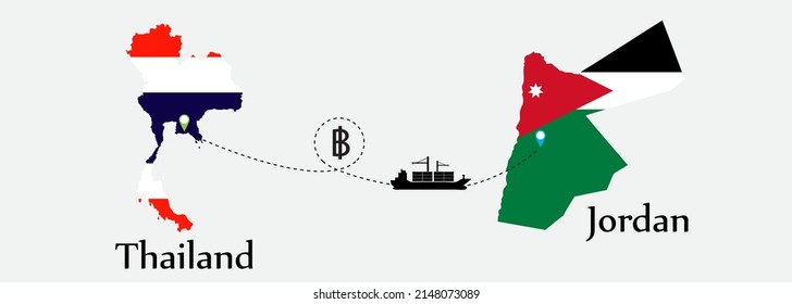 Business concept of both country. Ship transport from Thailand go to Jordan. And flags symbol on maps. EPS.file.Cargo ship.