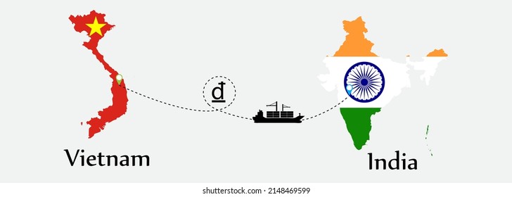 Business concept of both country. Ship transport from Vietnam go to India. And flags symbol on maps. EPS.file.Cargo ship.