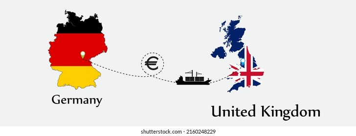Business concept of both country. Ship transport from Germany go to United Kingdom. And flags symbol on maps. EPS.file.Cargo ship.
