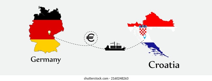 Business concept of both country. Ship transport from Germany go to Croatia. And flags symbol on maps. EPS.file.Cargo ship.