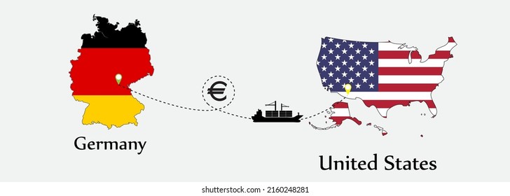 Business concept of both country. Ship transport from Germany go to United States. And flags symbol on maps. EPS.file.Cargo ship.
