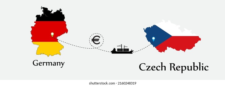 Business concept of both country. Ship transport from Germany go to Czech Republic. And flags symbol on maps. EPS.file.Cargo ship.