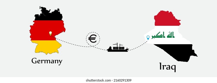 Business concept of both country. Ship transport from Germany go to Iraq. And flags symbol on maps. EPS.file.Cargo ship.