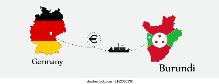 Business concept of both country. Ship transport from Germany go to Burundi. And flags symbol on maps. EPS.file.Cargo ship.
