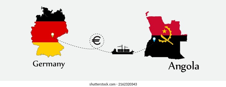 Business concept of both country. Ship transport from Germany go to Angola. And flags symbol on maps. EPS.file.Cargo ship.