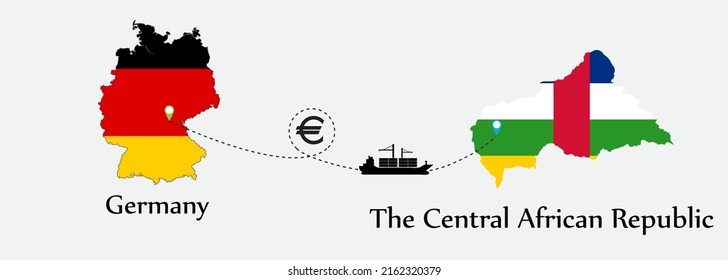 Business concept of both country. Ship transport from Germany go to The Central African Republic. And flags symbol on maps. EPS.file.Cargo ship.