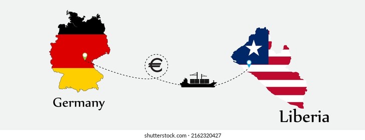 Business concept of both country. Ship transport from Germany go to Liberia. And flags symbol on maps. EPS.file.Cargo ship.