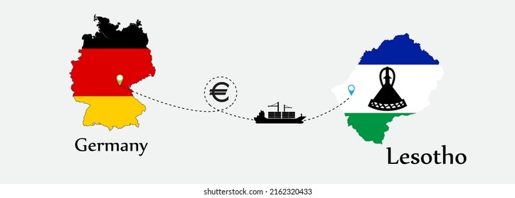 Business concept of both country. Ship transport from Germany go to Lesotho. And flags symbol on maps. EPS.file.Cargo ship.