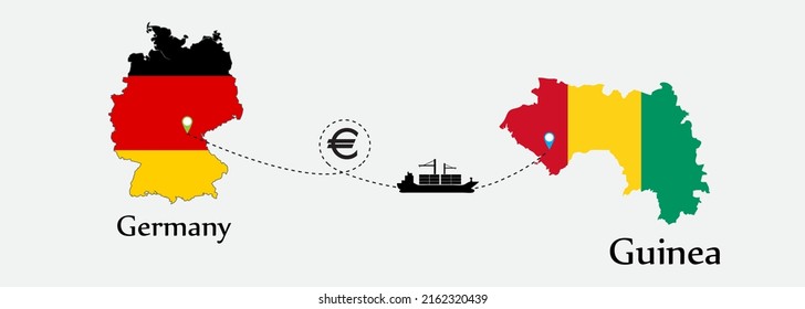 Business concept of both country. Ship transport from Germany go to Guinea. And flags symbol on maps. EPS.file.Cargo ship.