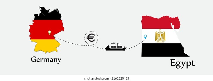 Business concept of both country. Ship transport from Germany go to Egypt. And flags symbol on maps. EPS.file.Cargo ship.
