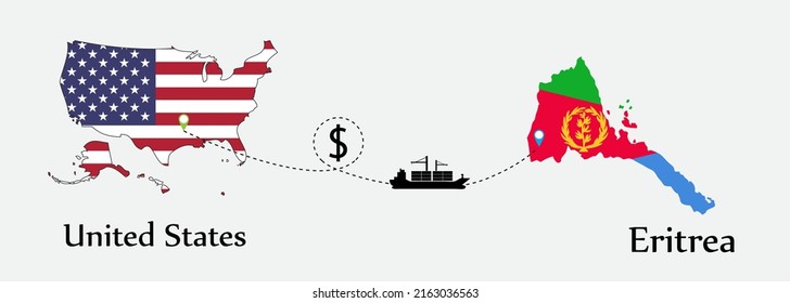 Business concept of both country. Ship transport from United States go to Eritrea. And flags symbol on maps. EPS.file.Cargo ship.