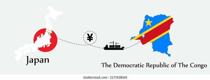 Business concept of both country. Ship transport from Japan go toThe Democratic Republic of The Congo. And flags symbol on maps. EPS.file.Cargo ship.