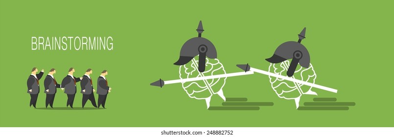 business concept brain attack people with a spear in his hand a metaphor brainstorming