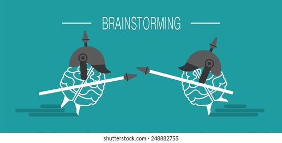 business concept brain attacks the brain with a spear in his hand a metaphor brainstorming