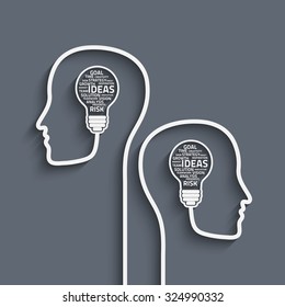 Business concept bulb made with words in a human brain. Vector Eps10 for your design