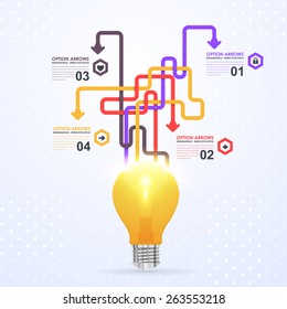 Business Concept Bulb, Numbers Infographics Complex Arrow Vector Design