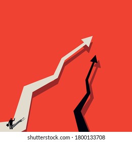 Business concept with businessman and arrows. Business growth plan or concept vector. Upward arrow strategies. A symbol of success and motivation of a manager, a leader reaching the goal. Vector