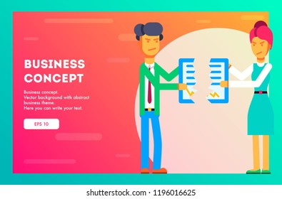 Business concept. Businessman and businesswoman break contract. Vector illustration