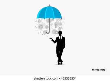 Business concept with businessman and cloud of application. Vector illustration.