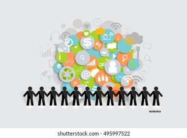 Business concept with businessman and cloud of application. Vector illustration.