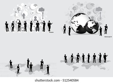 Business concept with businessman and cloud of application. Vector illustration.