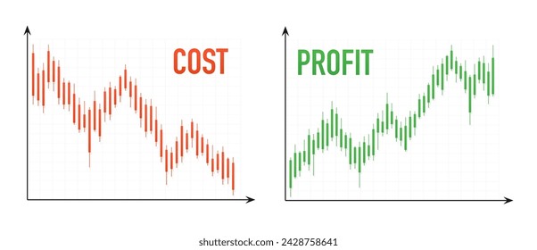 Business concept with businessman drawing graphs cost vs profit. Price management. Price chart up and down. Trading design. Vector illustration