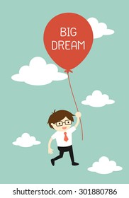 Business concept, Businessman flying with big balloon. Vector illustration.