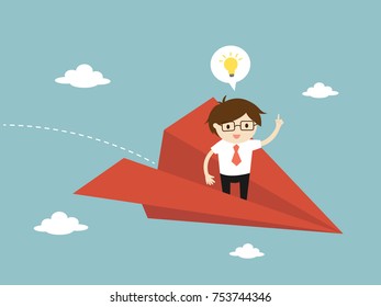 Business concept, Businessman is flying and get new idea. Vector illustration.