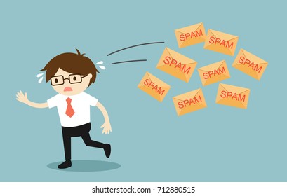 Business concept, Businessman got spam mail. Vector illustration.
