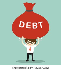 Business concept, Businessman holding big debt. Vector illustration.
