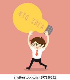 Business concept, Businessman holding bulb light with the word big idea. Vector illustration.
