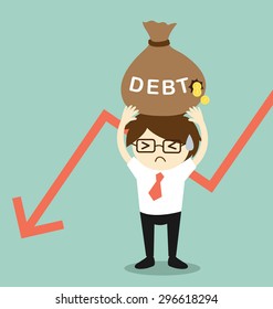 Business concept, Businessman holding debt. Vector illustration.