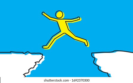 Business concept of businessman Jumping over the abyss. Challenges and success. Vector illustration