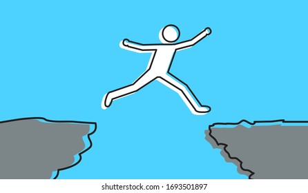 Business concept of businessman Jumping over the abyss. Challenges and success. Vector illustration