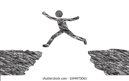Business concept of businessman Jumping over the abyss. Challenges and success. Vector illustration