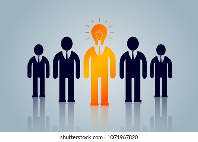 business concept, Businessman with a lamp head. leadership. Creative idea. successful growth in business.  vector illustration