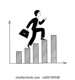 Business concept with a businessman running on a bar graph. Vector illustration. 