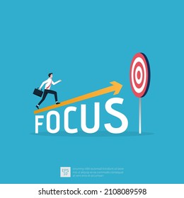 Business concept, businessman running toward to the target, Focus on goal symbol