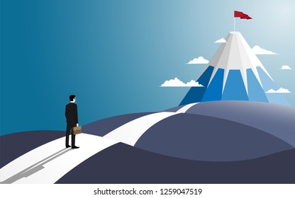 Business concept. Businessman stand on the road look at go to the success. Symbol of business leadership. success and vision. Eps10 vector illustration flat