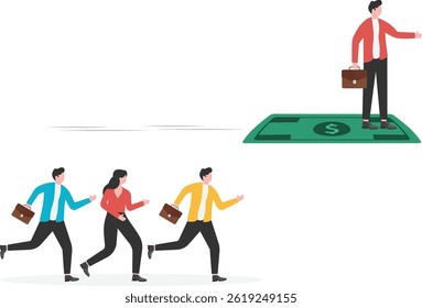 Business concept, businessman standing flying on money

