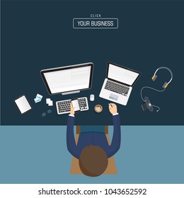 Business concept. Businessman using computer laptop.