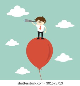 Business concept, Businessman using his telescope looking for something in the sky. Vector illustration.