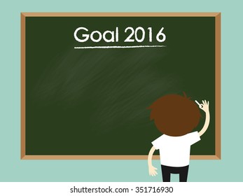 Business concept, Businessman is writing plan for 2016. Vector illustration.