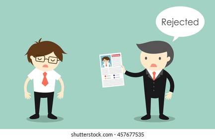 Business concept, Businessman's resume is rejected. Vector illustration.