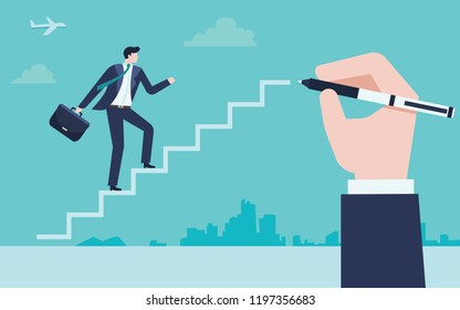 Business Concept of businessmen write a pathway to success.