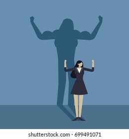 Business concept of businesswoman with strong shadow and career strength.
