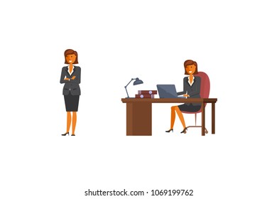 Business concept. Cartoon flat design business woman characters. Office worker. Vector illustration eps 10