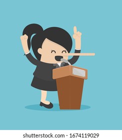 Business concept cartoon illustration Businesswoman with long nose 