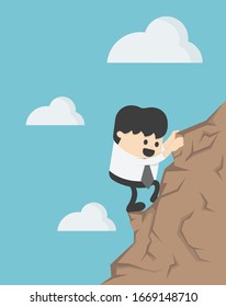 Business concept cartoon illustration Young businessman climbing